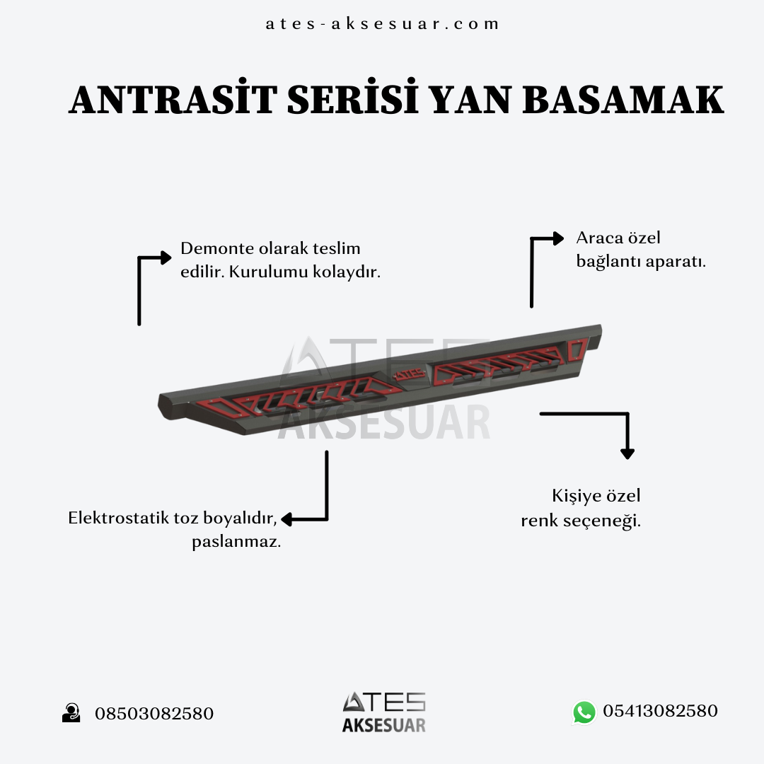 14.png Ford Ranger 2006-2011 (195cm) Antrasit Yan Basamak Pickup - Görsel 1